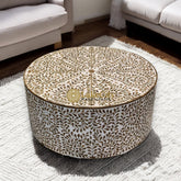 Teakwood Inlay Round Coffee Table White
